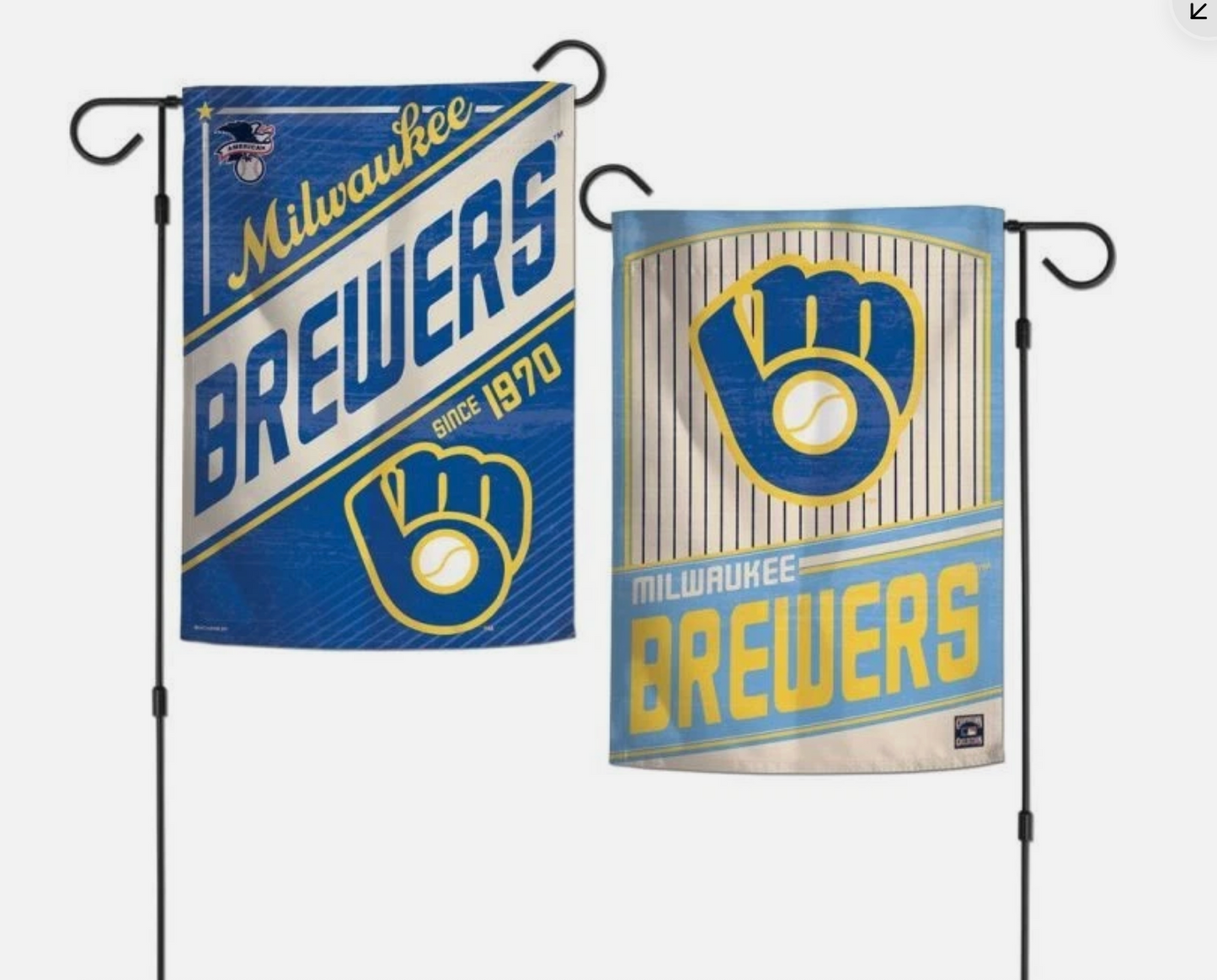 MILWAUKEE BREWERS COOPERSTOWN COLL. 2 SIDED GARDEN FLAG 12"X18" RETRO