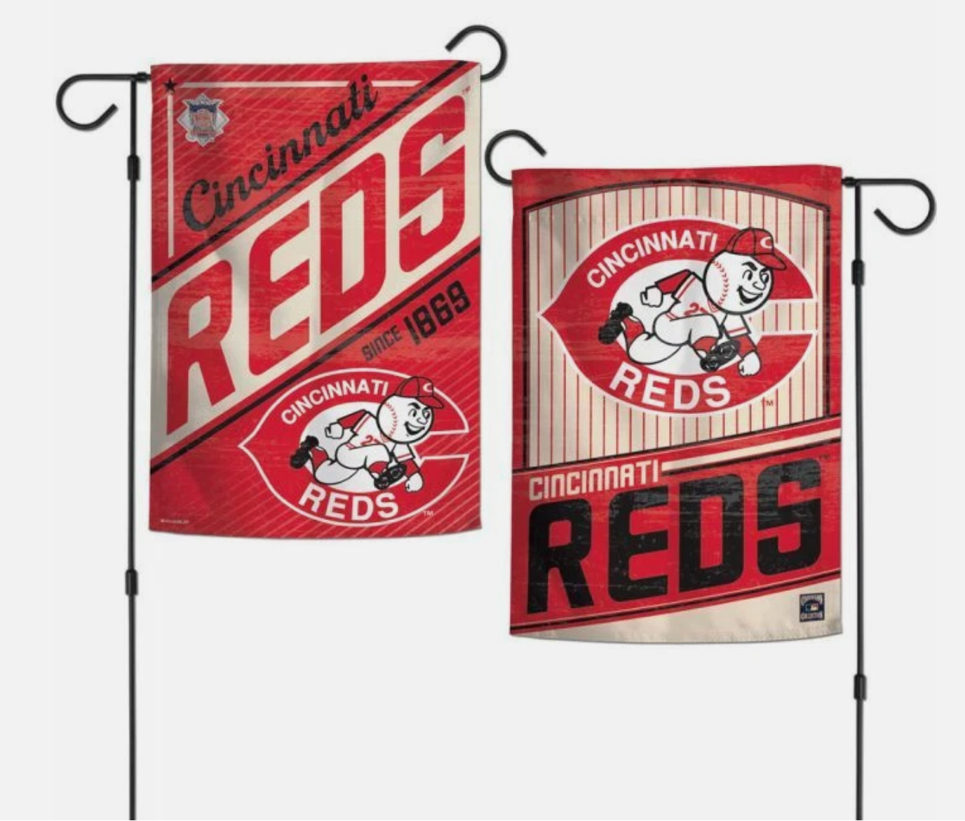 CINCINNATI REDS COOPERSTOWN STYLE 2 SIDED GARDEN FLAG 12"X18" YARD BANNER