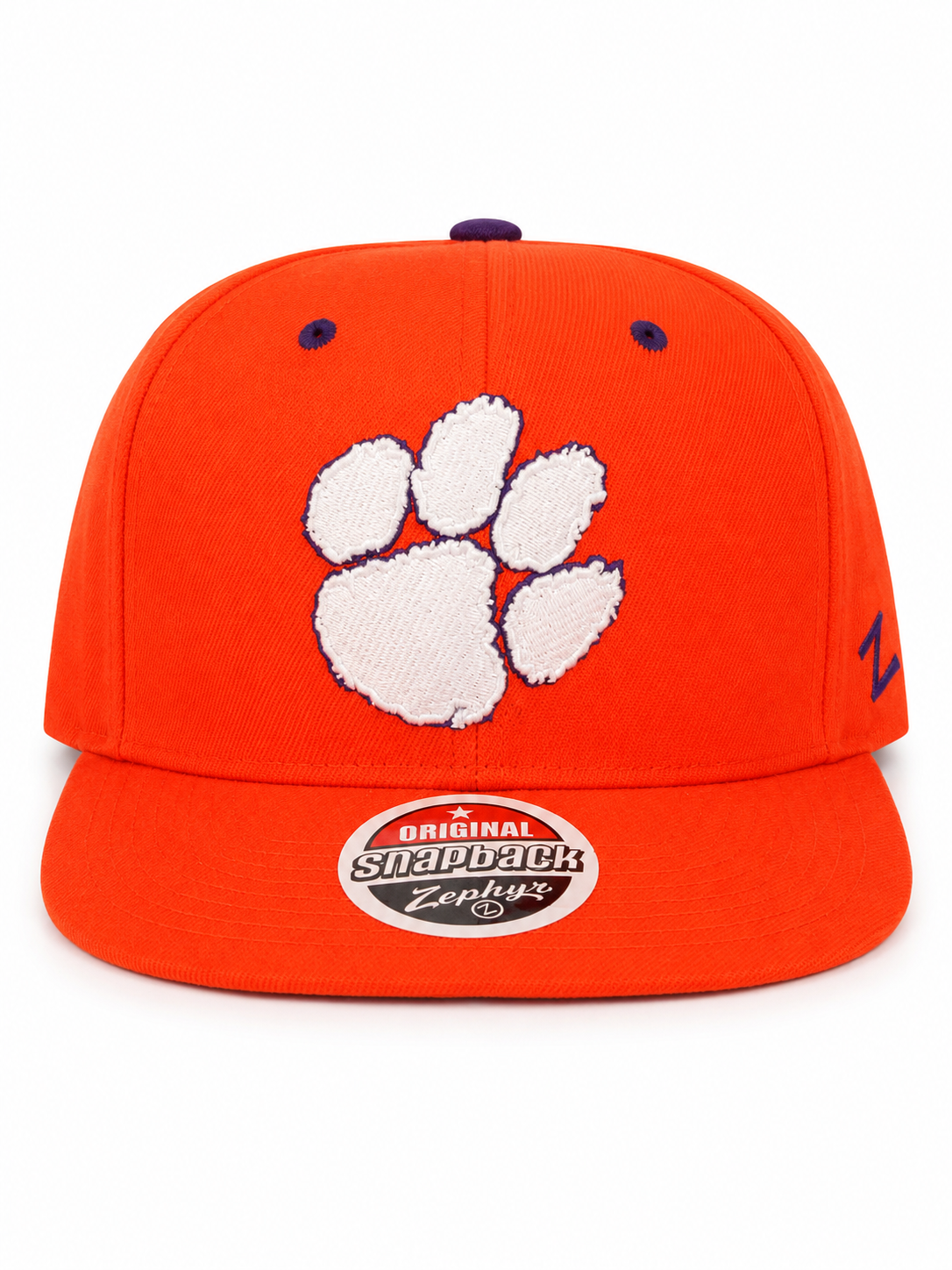 Clemson Tigers NCAA White Paw Zephyr Z11 Flat Bil Snapback Hat Adjustable