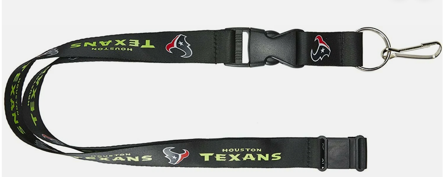 HOUSTON TEXANS NFL WOODMARK BLACK & NEON LANYARD KEYCHAIN