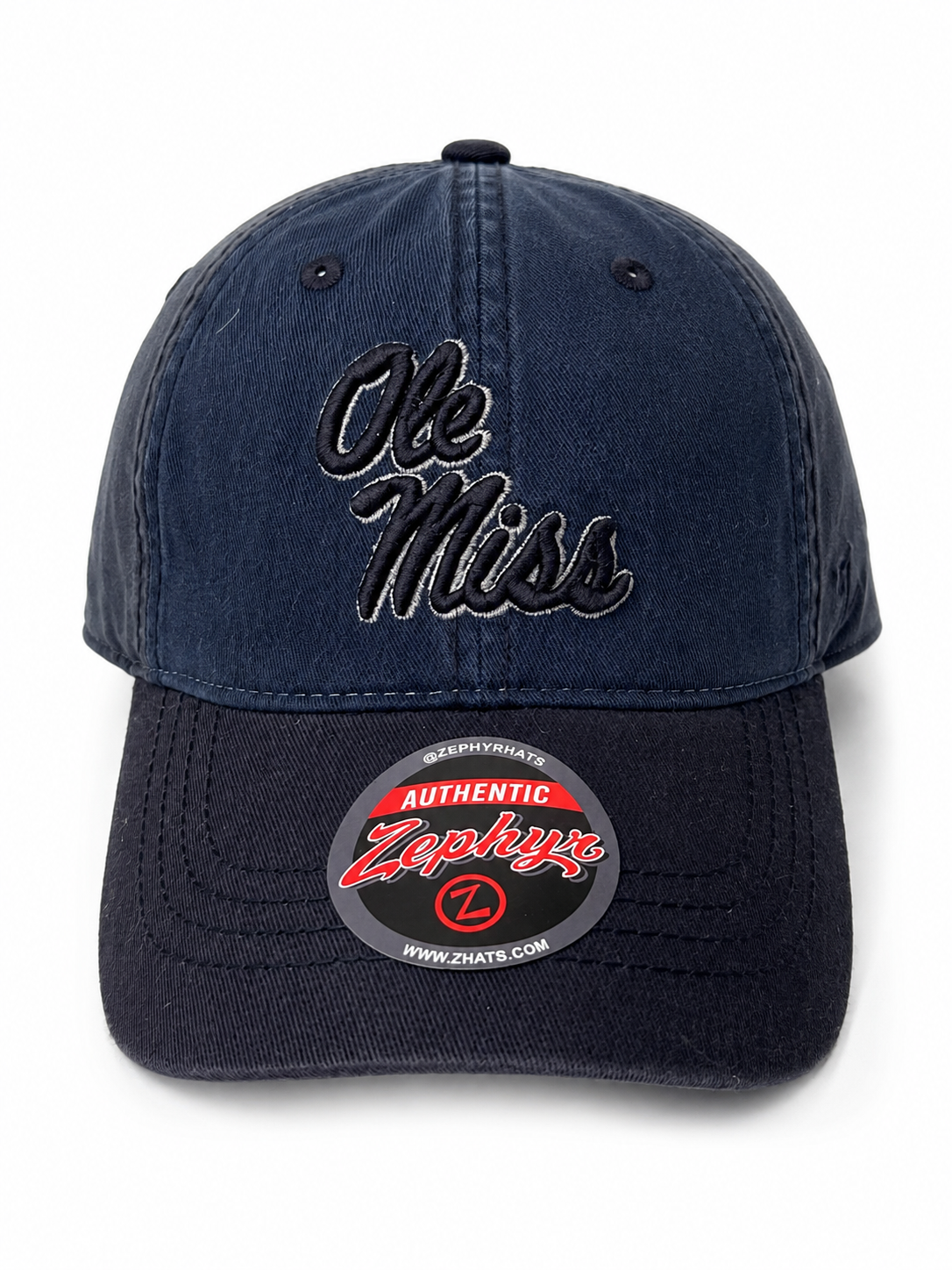 Zephyr Ole Miss Rebels Washed Dad Hat – Black/Navy