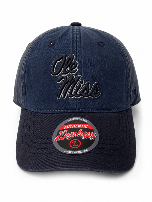 Zephyr Ole Miss Rebels Washed Dad Hat – Black/Navy