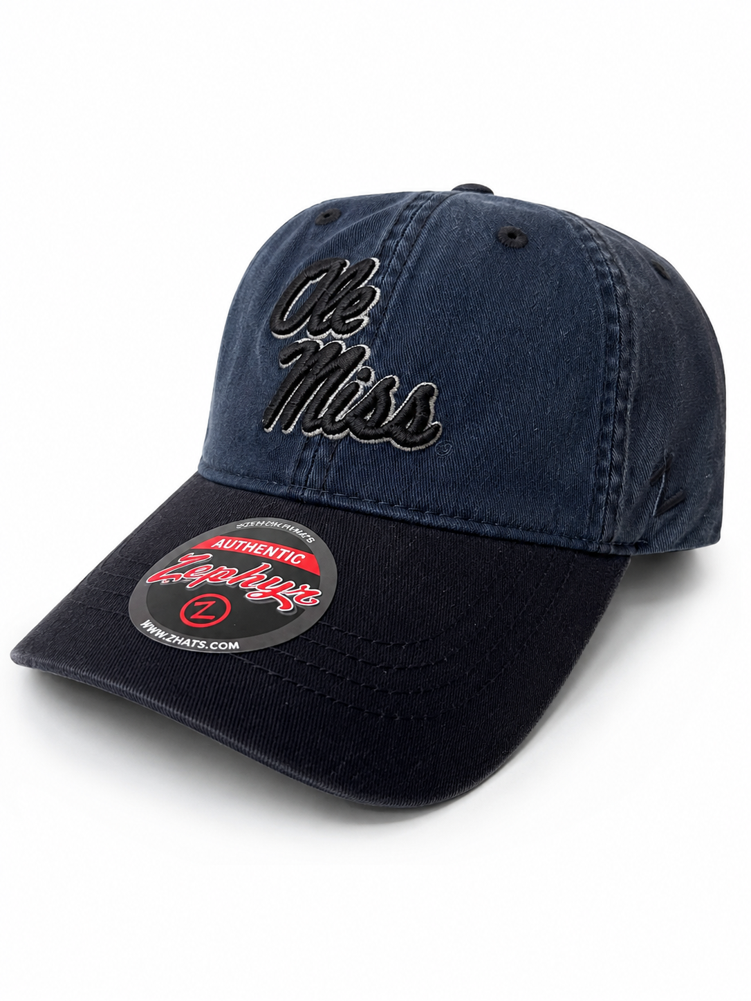 Zephyr Ole Miss Rebels Washed Dad Hat – Black/Navy