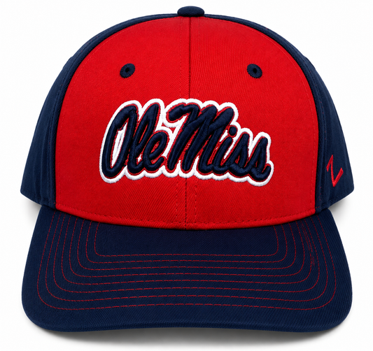 Ole Miss Rebels NCAA Blue & Red Zephyr Flex Hat, M/L Fitted