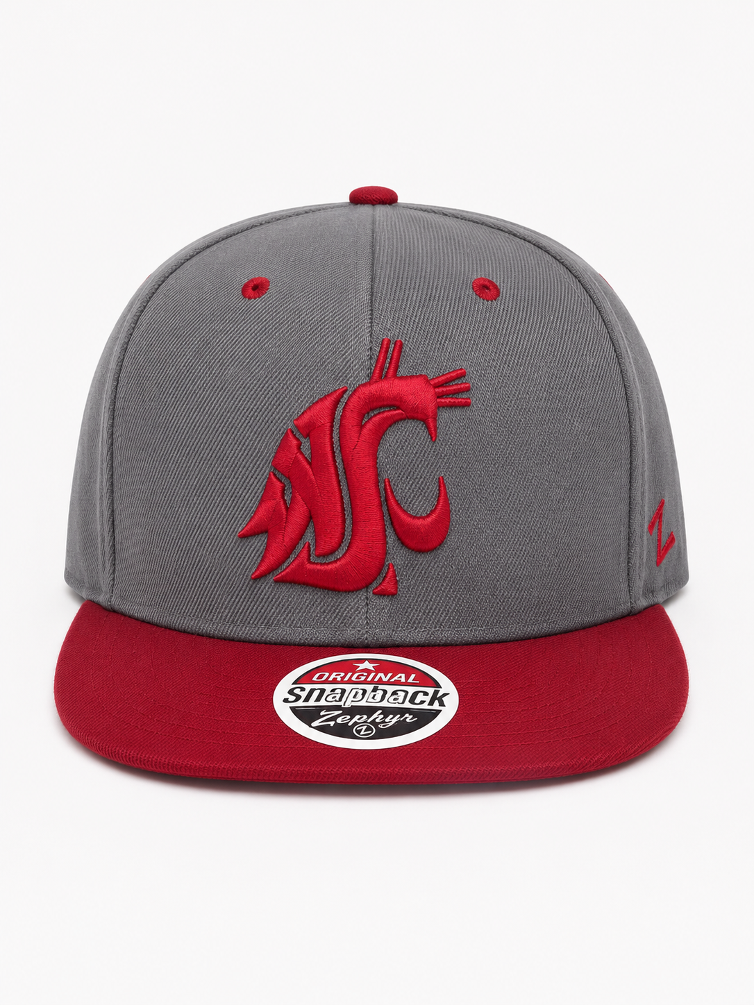 Washington State Cougars NCAA Zephyr Z1 Flat Bill Snapback Hat Grey/Crimson